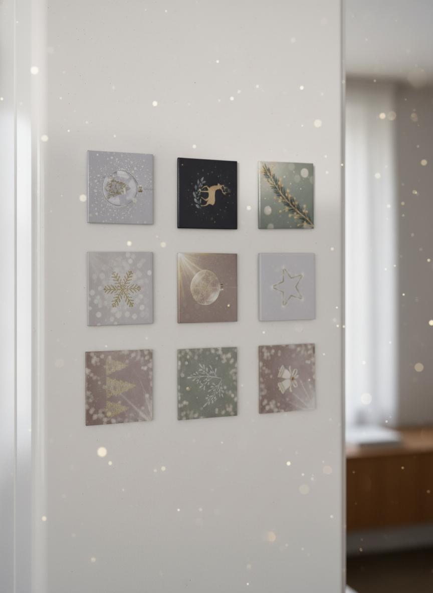 Minimalist & Elegant Christmas Magnet Set – 5 × 5 cm Square Magnets (Set of 9)