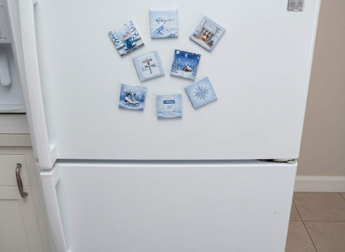 Winter Travel Memories Magnet Collection – 5 × 5 cm Square (Set of 9)