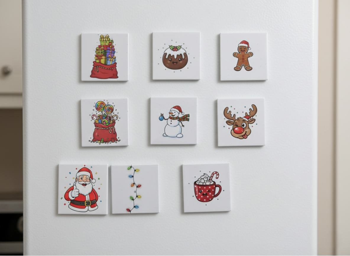 Playful & Fun Christmas Magnet Set – 5 × 5 cm Square Magnets (Set of 9)