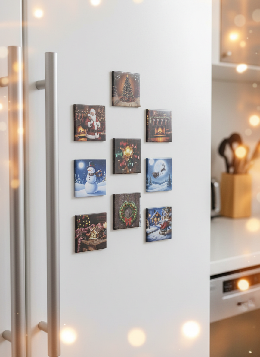 Cozy Christmas Magnet Collection – 5 × 5 cm Square (Set of 9)