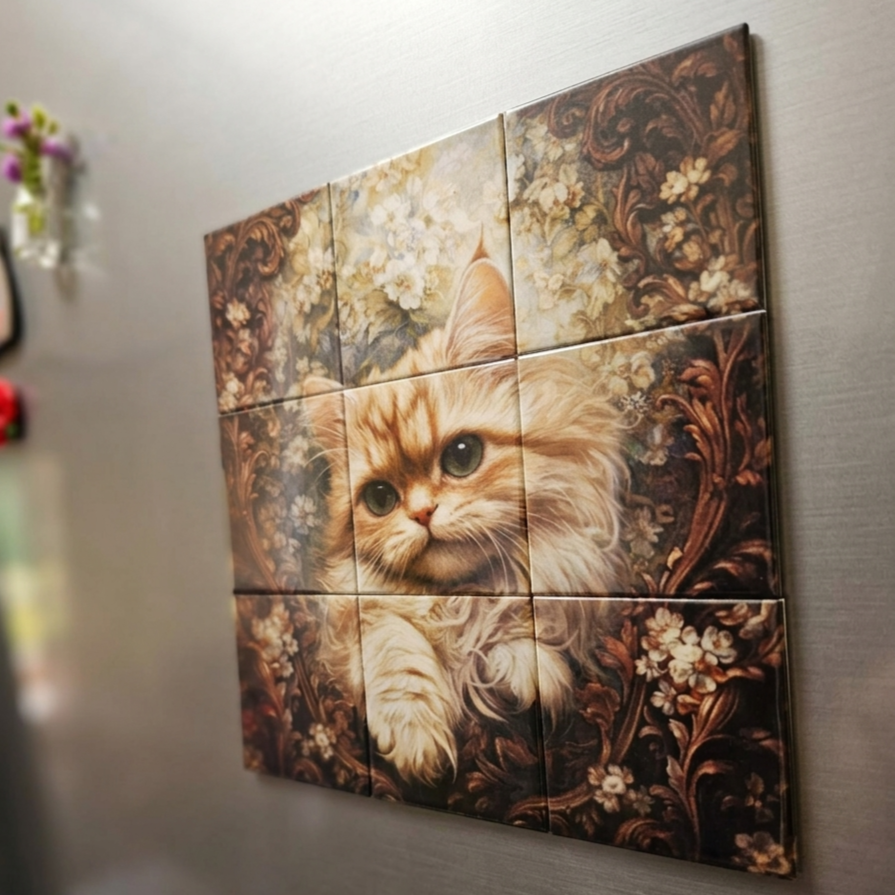 Vintage-Blumen Katzen Magnetpuzzle – 9 Teile