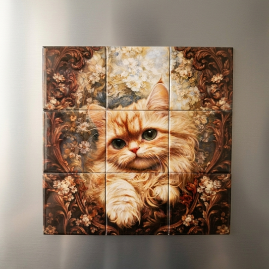 Vintage Floral Cat Magnetic Puzzle – 9 Pieces