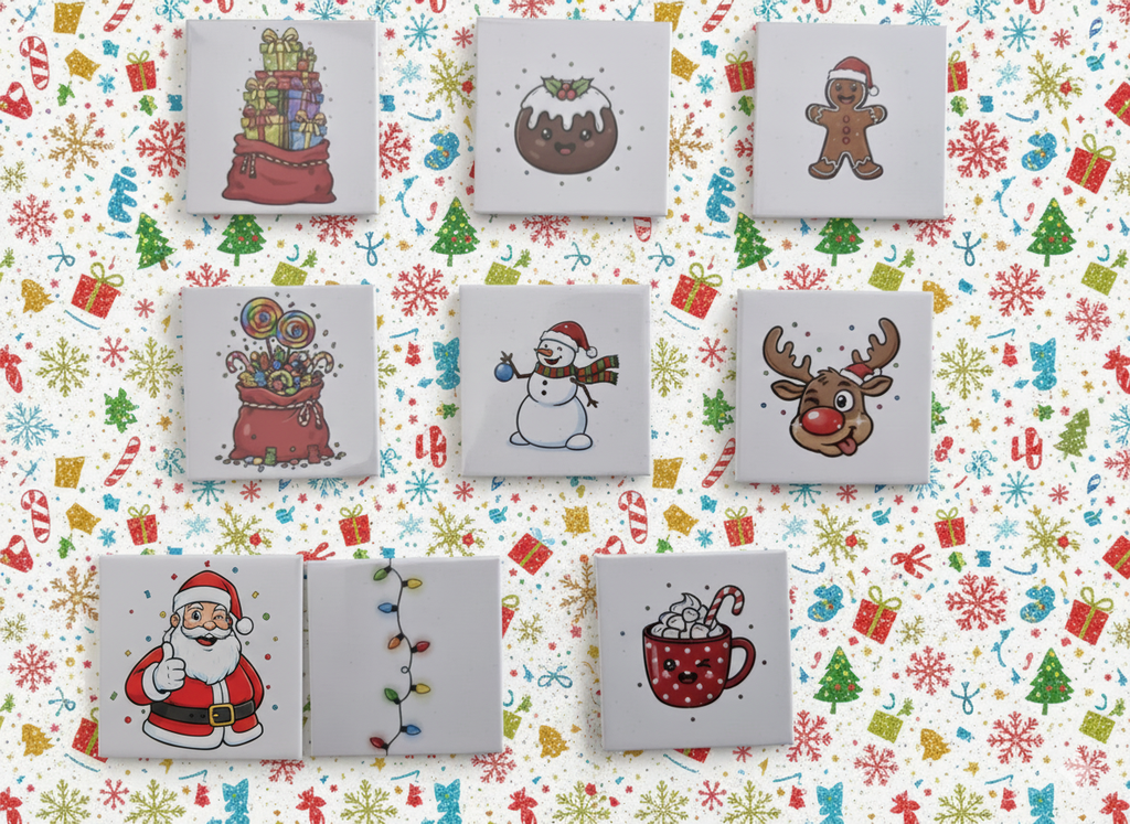 Playful & Fun Christmas Magnet Set – 5 × 5 cm Square Magnets (Set of 9)