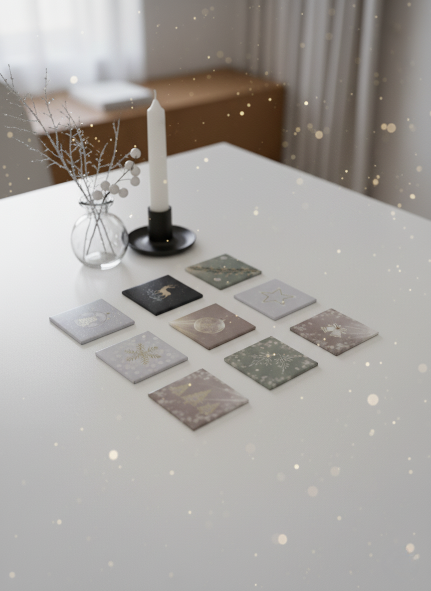Minimalist & Elegant Christmas Magnet Set – 5 × 5 cm Square Magnets (Set of 9)